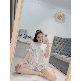 Bộ Ngủ Nữ 🔥FREESHIP🔥 Pijama Lụa Satin Quần Đùi Áo Cộc Cổ Bèo - Bộ Mặc Nhà Họa Tiết Hoạt Hình Đẹp SP30