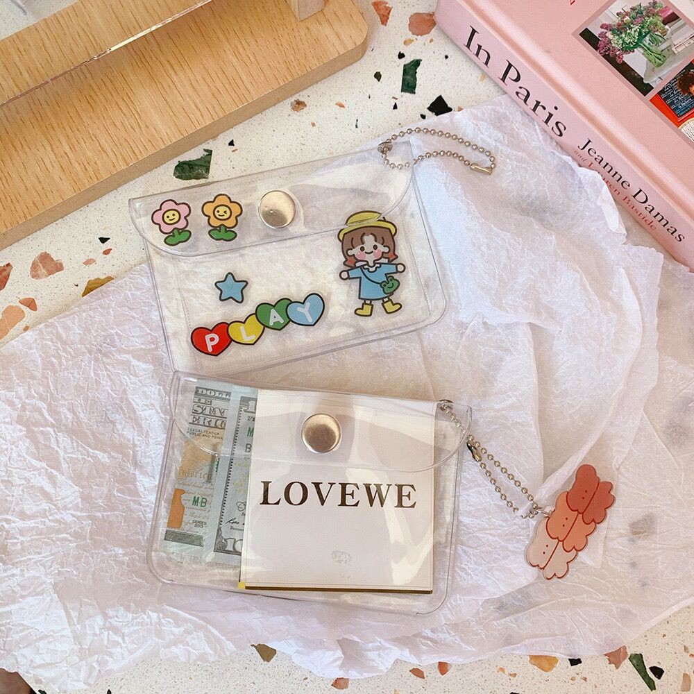 Ví có nút trong suốt có hoạ tiết/ phối kim tuyến xinh xắn | BigBuy360 - bigbuy360.vn