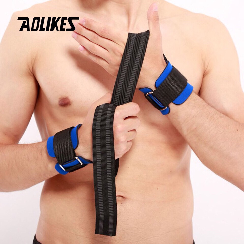 DÂY KÉO LƯNG (STRAPS) AOLIKE PHIÊN BẢN KHÓA DÁN, HỖ TRỢ TẬP GYM CAO CẤP, VẢI DÀY DẶN AOLIKES 7638