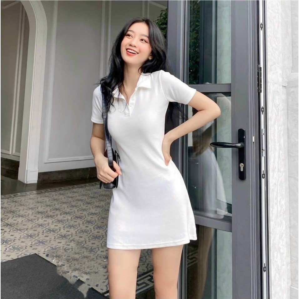 Váy suông MAIKA  thun polo chất cotton co dãn 4 chiều cổ sơ mi,đầm suông phụ kiện thời trang YUNA | BigBuy360 - bigbuy360.vn