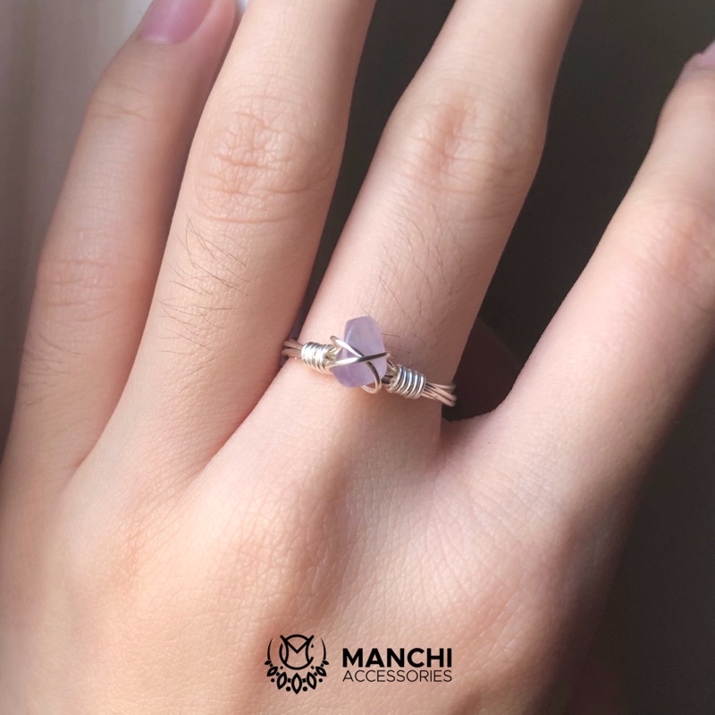 Nhẫn đá Amethyst handmade dây bạc