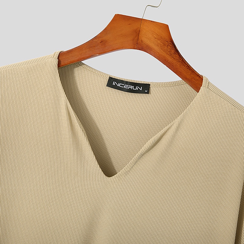 Áo thun INCERUN ngắn tay cổ chữ V màu trơn size S-5XL cho nam