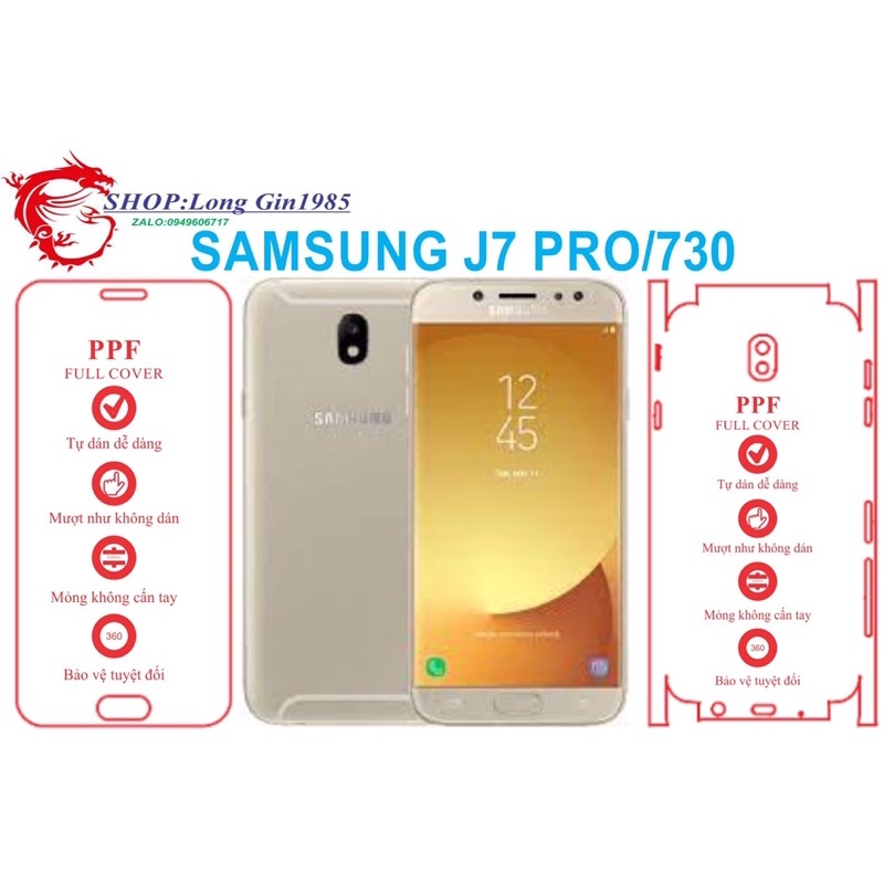 Samsung J7pro (J730) miếng dán trong Ppf mặt sau và mặt trước chống va đập chống trầy xước
