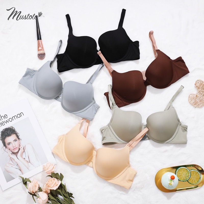 Áo Lót Nữ Trơn Mút Mỏng Có Gọng Mềm Móc Cài Sau Thoải Mái Cúp To (Mustoto MA15 Xám Tây)