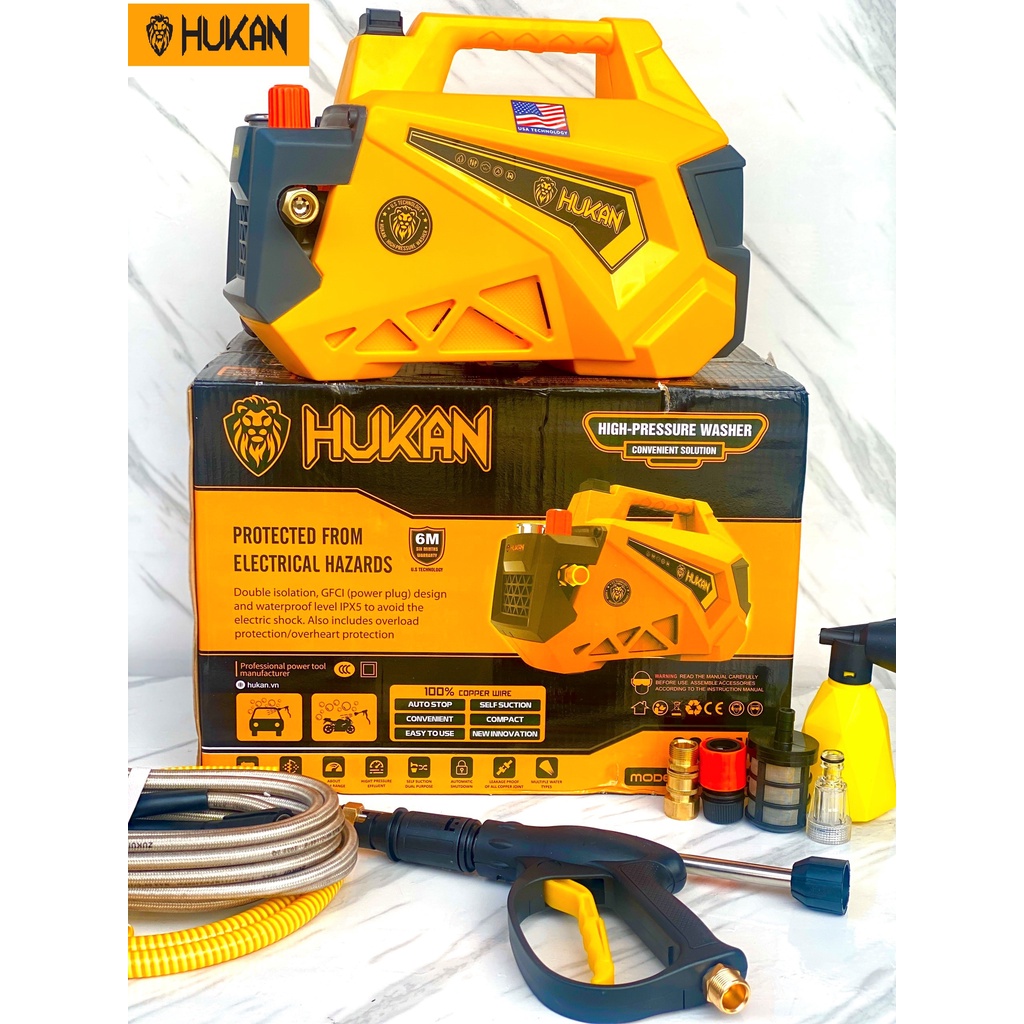 Máy rửa xe Hukan 2800w chỉnh áp thế hệ 2022 tặng dây 16m lỗi đồng 100%