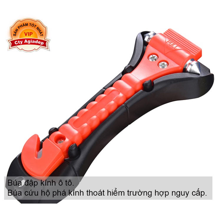 Búa phá kính cứu hộ thoát hiểm oto xe hơi màu đỏ có giá đỡ