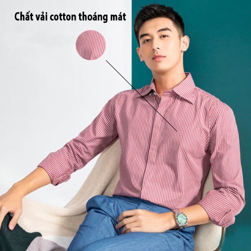 Áo sơ mi nam kẻ sọc tay dài màu đỏ CÔNG SỞ Trady form ôm body lịch lãm - Trady Fashion