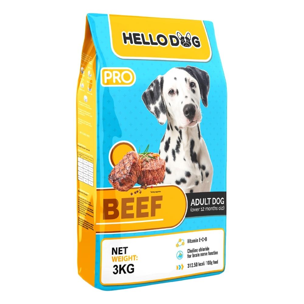 Thức Ăn Cho Chó - Thức Ăn Hạt Cho Chó Vị Bò Nướng Hello Dog Beef 3KG