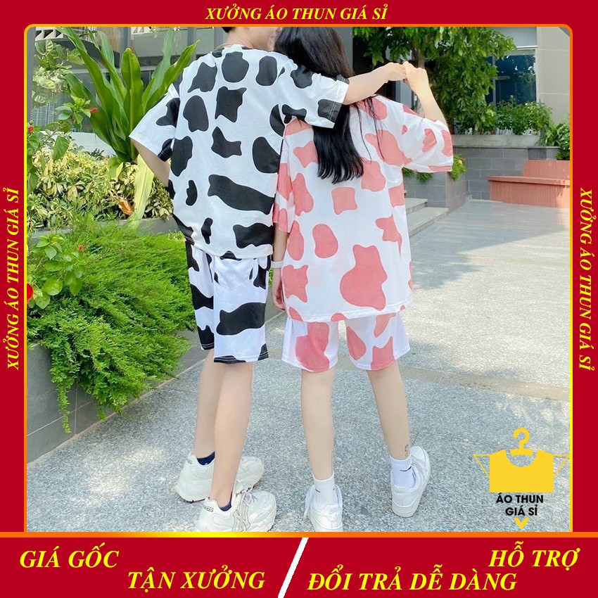 Đồ bộ nam nữ | Set áo thun + Quần short đùi bò sữa Unisex - Set đồ đôi couple nam nữ