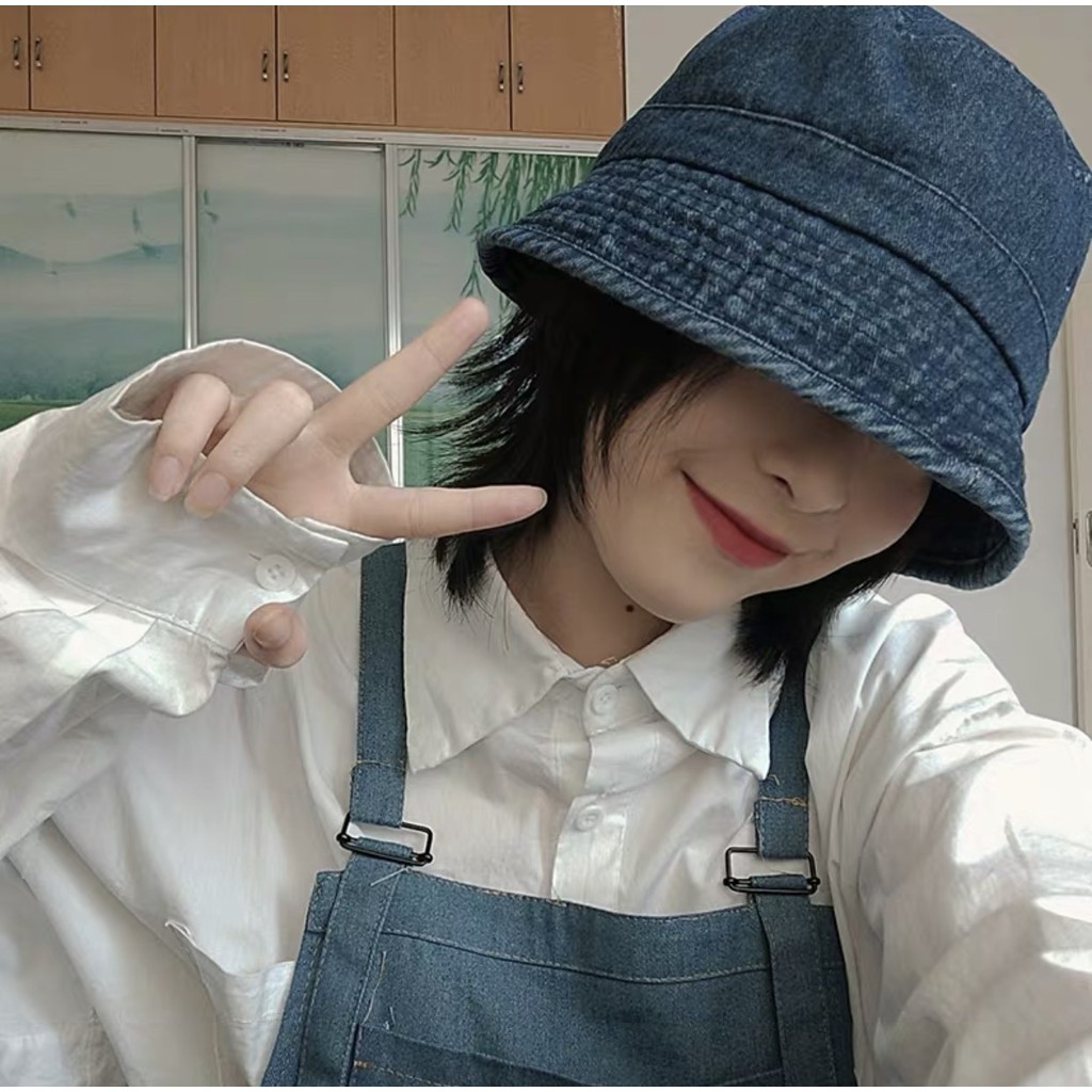 Mũ bucket denim trơn mẫu mới