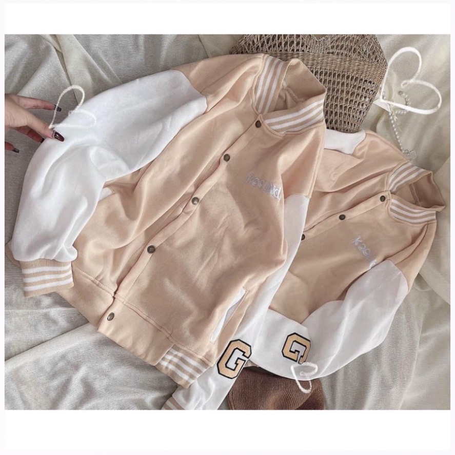 Áo Khoác Bomber Nam Nữ Chất Liệu Nỉ Cotton Dày Dặn Mềm ịn Mặc Thu Đông Ấm Áp In Koo Chữ G In Tay Phong Cách Đường Phố