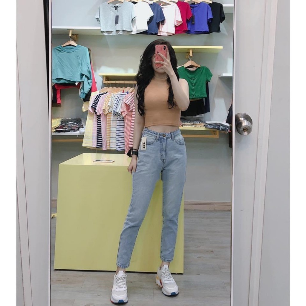 Quần jean nữ BAGGY TRƠN XANH ĐẬM - NHẠT LỬNG htrol ĐƠN GIẢN GF1-7