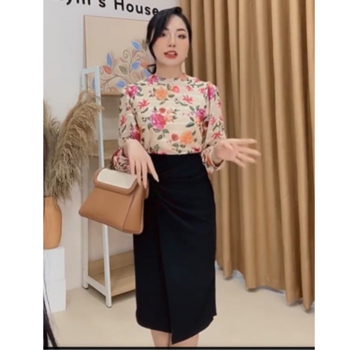Áo Thiết Kế Công Sở Họa Tiết Hoa Cổ Tròn Zym's House - K243
