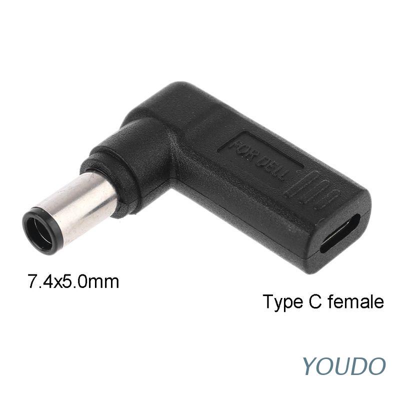 Phích cắm chuyển đổi YOUDO 90 độ USB-C Type-C sang 7.4x5.0mm DC Male cho laptop DELL