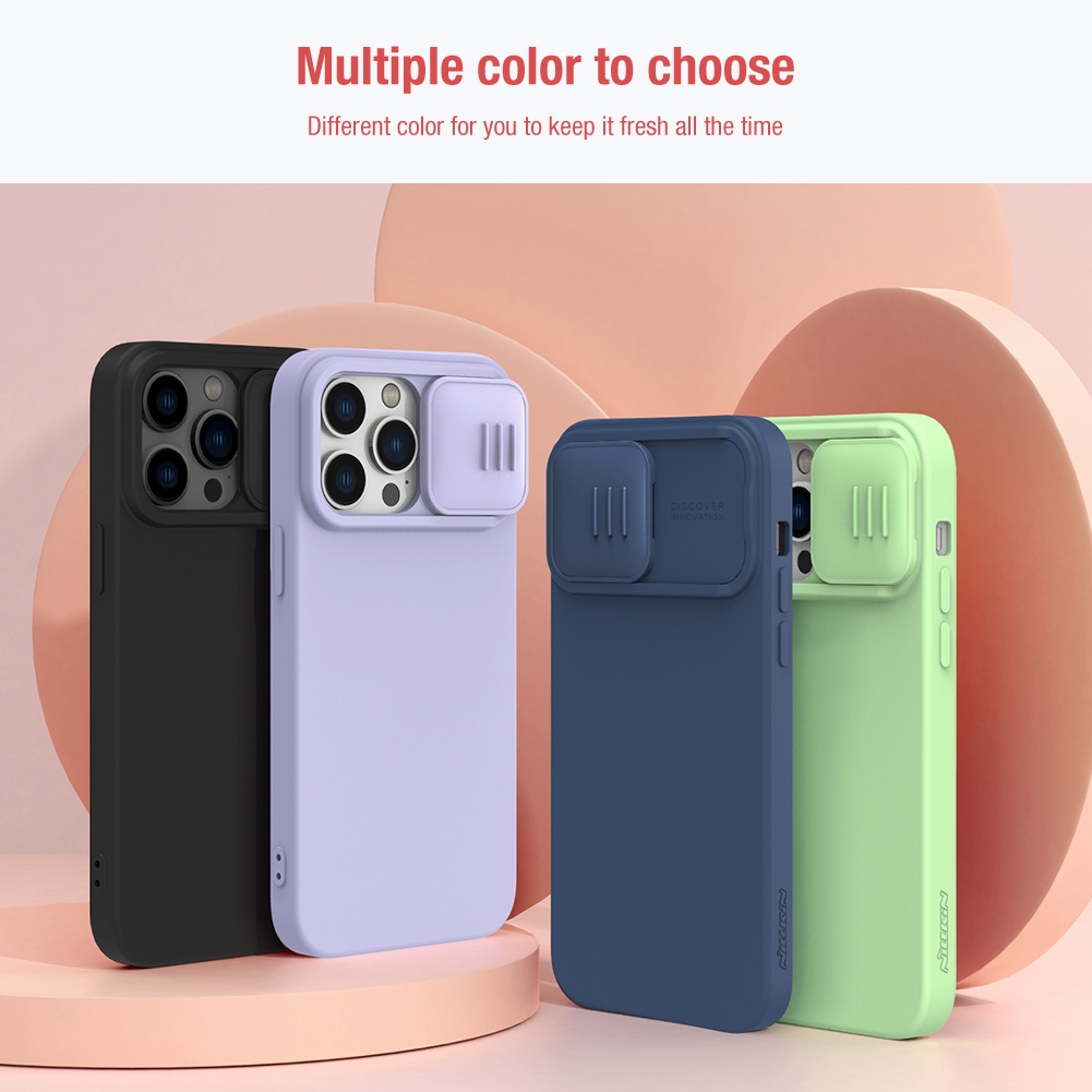 Ốp điện thoại NILLKIN bằng silicon chống sốc có nắp trượt bảo vệ camera thích hợp cho iPhone 14 Pro