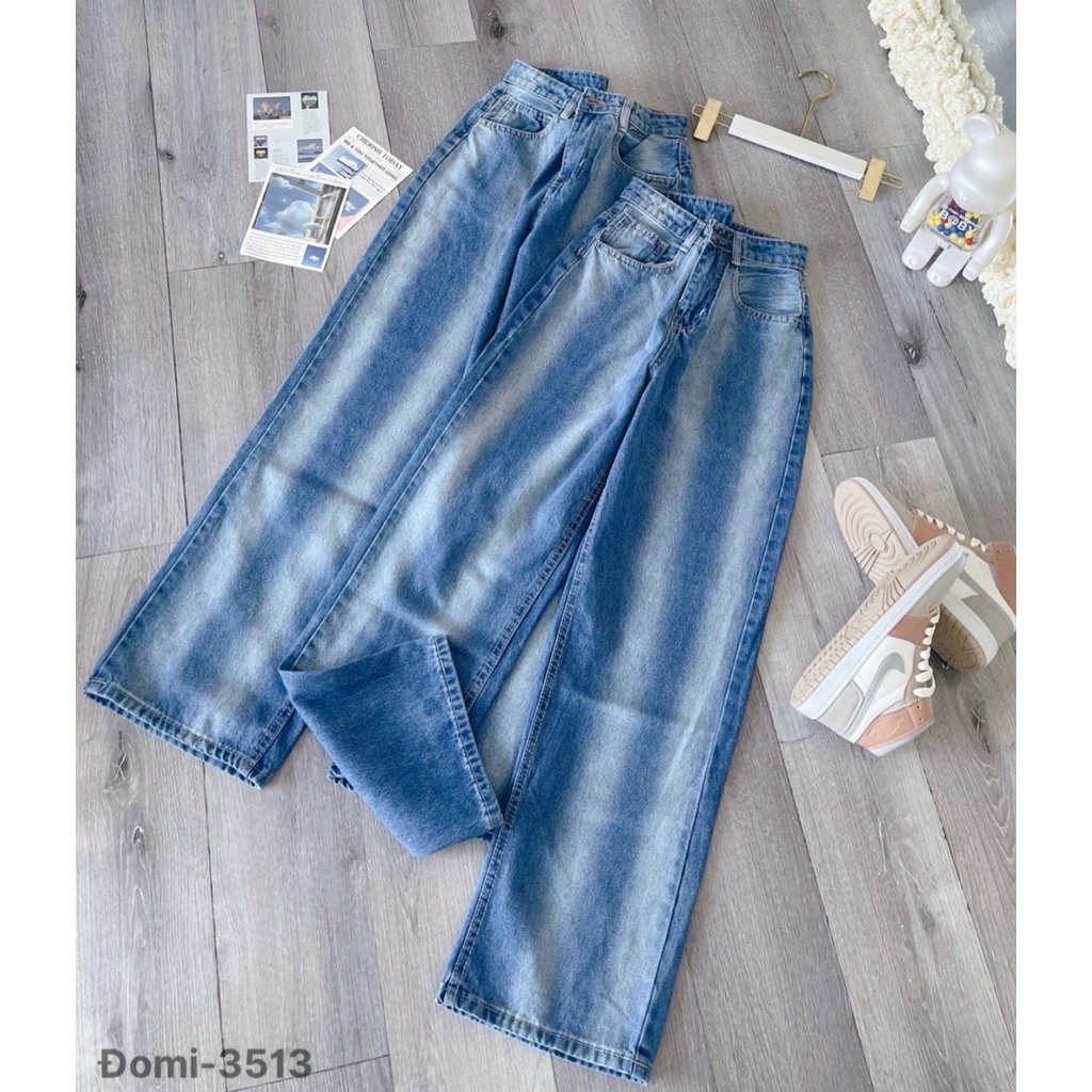 Quần Jean Suông Nữ MunMunStore Quần Jean Baggy Loang Sọc  2 Màu Lưng Cao Hack Dáng 131