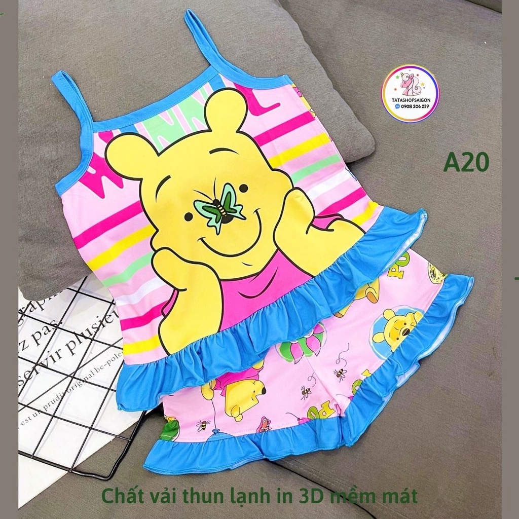 Đồ bộ hè cho bé gái hai dây 3D thun lạnh in hoạt hình kitty pony công chúa size đại 20 đến 40kg A20