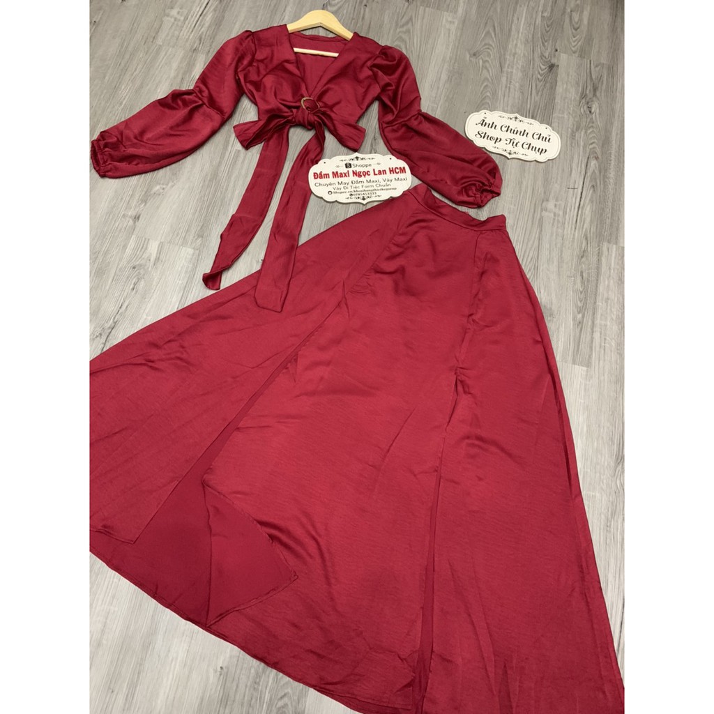 [MAXI] Sét Maxi đi biển váy maxi đỏ khoen xẻ