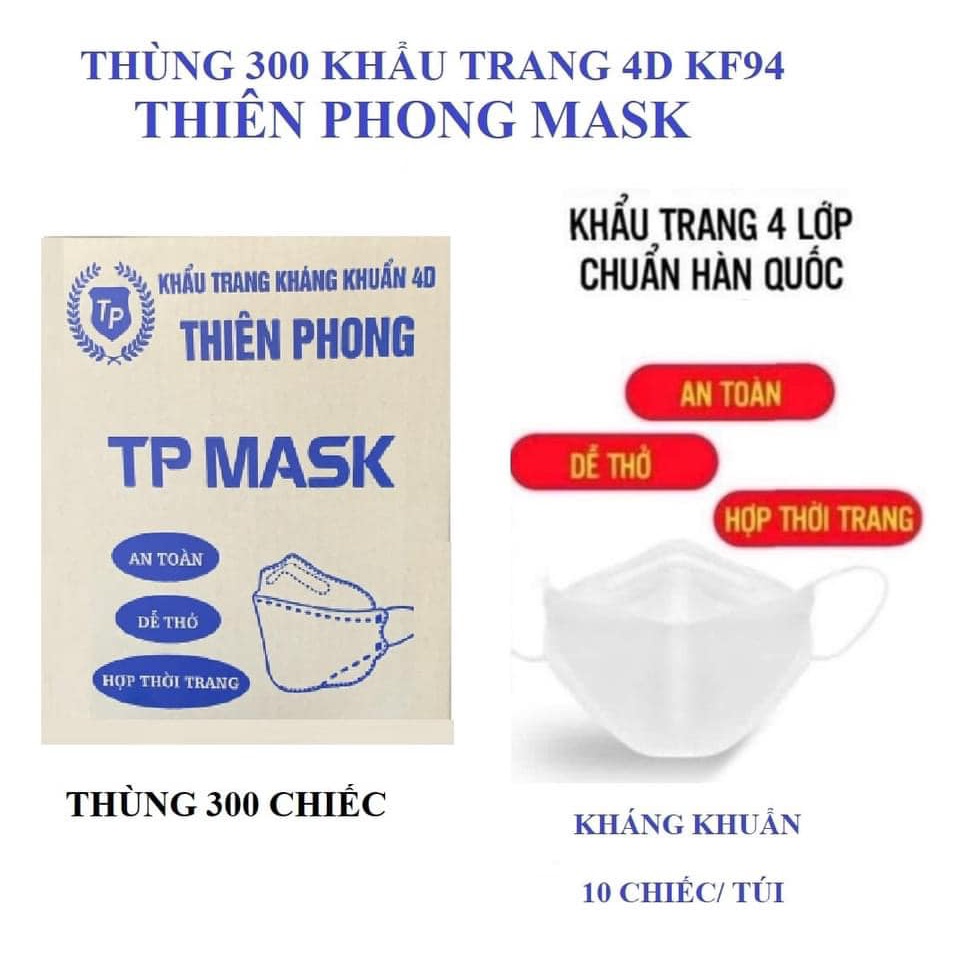 THÙNG 300 CHIẾC KHẨU TRANG KHÁNG KHUẨN 4D MASK KF94 QUAI ĐEO CO DÃN MỀM MẠI