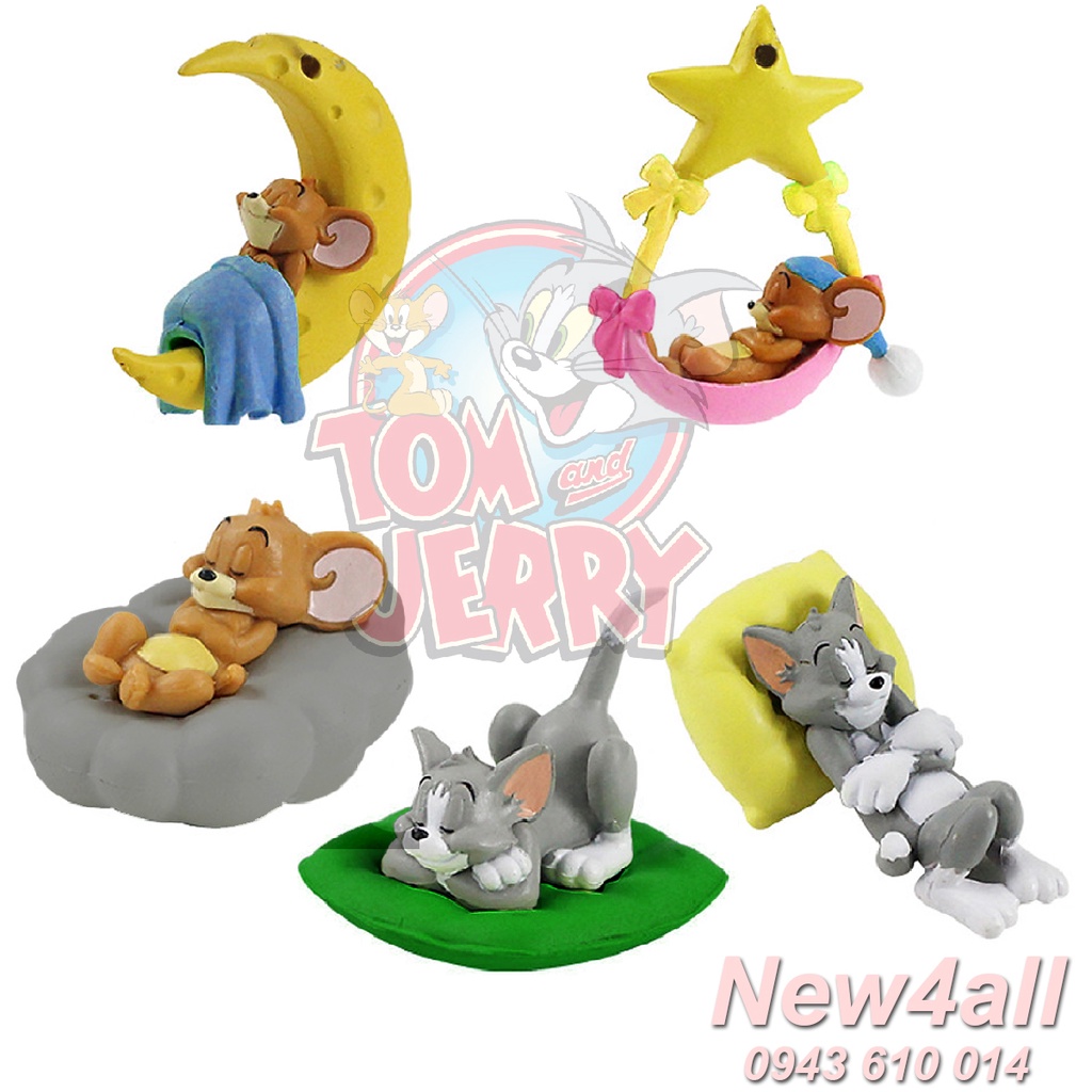 Bộ 5 mô hình trang trí Tom & Jerry ngủ dễ thương (2-5 cm) bằng nhựa đặc làm đồ chơi quà tặng hoạt hình Anime giá rẻ