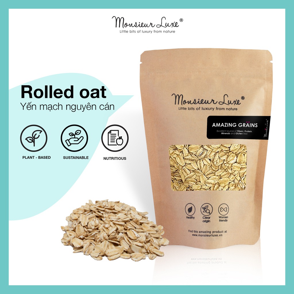 Yến mạch nguyên cán Luxe (Rolled oat)- Gìau chất xơ, Tốt cho Yogi, Chống Oxi hóa, Gluten Free