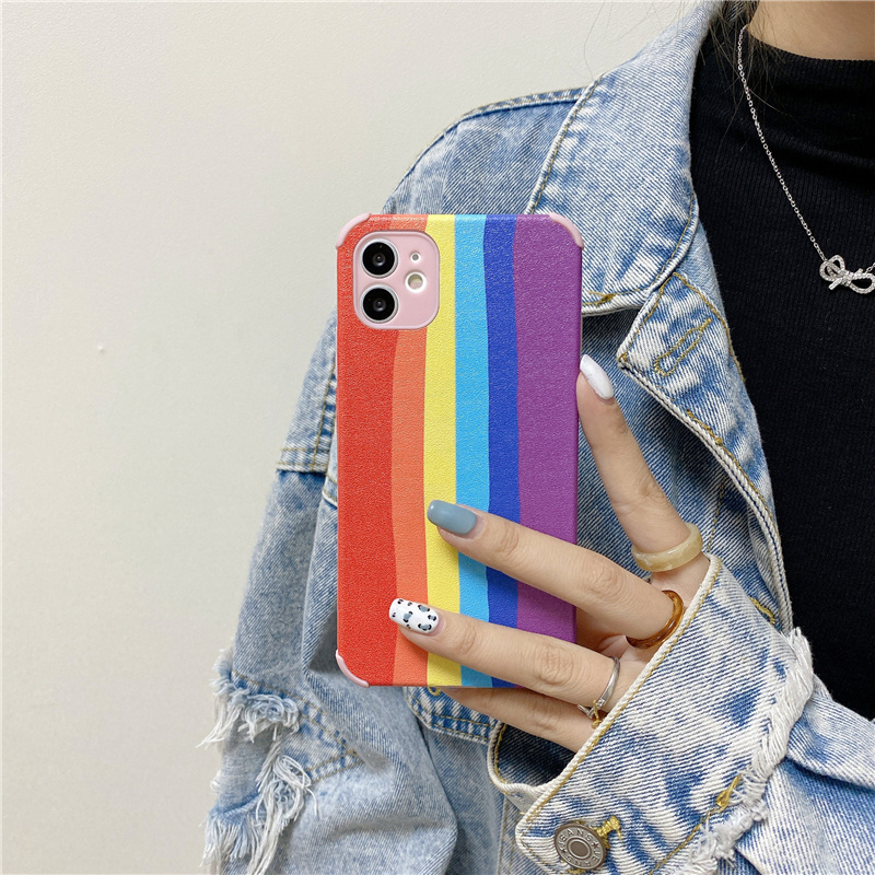 ốp lưng iPhone case Rainbow Leather phone case shockproof Luxury Design for iPhone 11 11pro 12 12promax