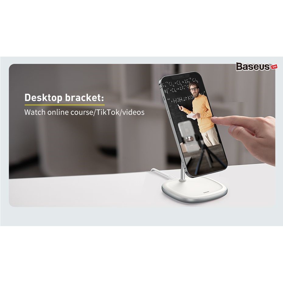 Đế giữ điện thoại tích hợp sạc nhanh không dây Baseus 15W Swan Magnetic Desktop Bracket Wireless Charger cho iPhone 12