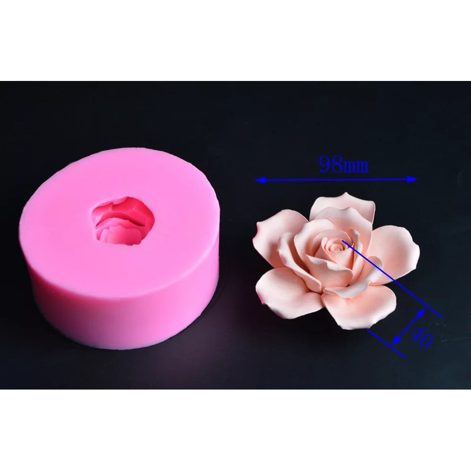 Khuôn rau câu 4D silicone Hoa hồng xòe cỡ lớn (Kích thước đọc mô tả)