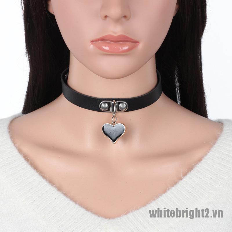 <white2> Punk Gothic Spike Choker PU Leather Collar Pendant Necklace Statement Jewelry