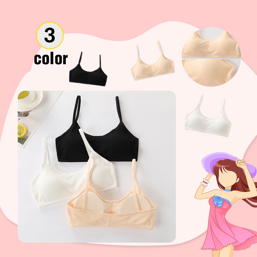 Áo Ngực Cotton Họa Tiết Hoạt Hình Có Miếng Đệm Ngực Tháo Rời Được Tiện Dụng Cho Học Sinh