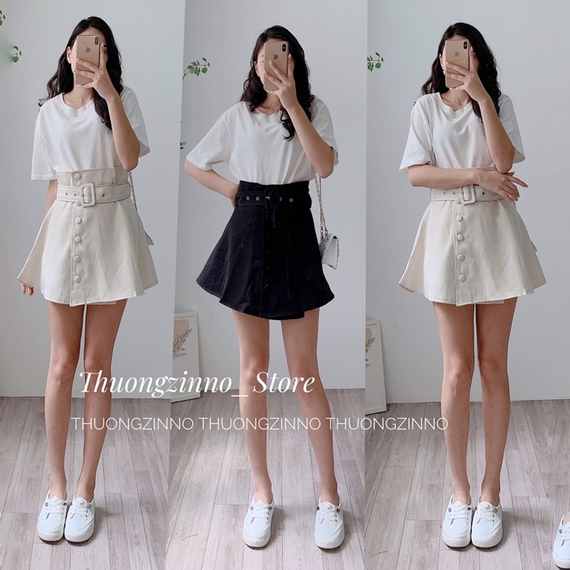 [Ảnh thật/Video]Chân váy cao bồi dáng MƯỚT CÚC BỌC đai to Hàn Quốc Chân váy chữ A trẻ trung