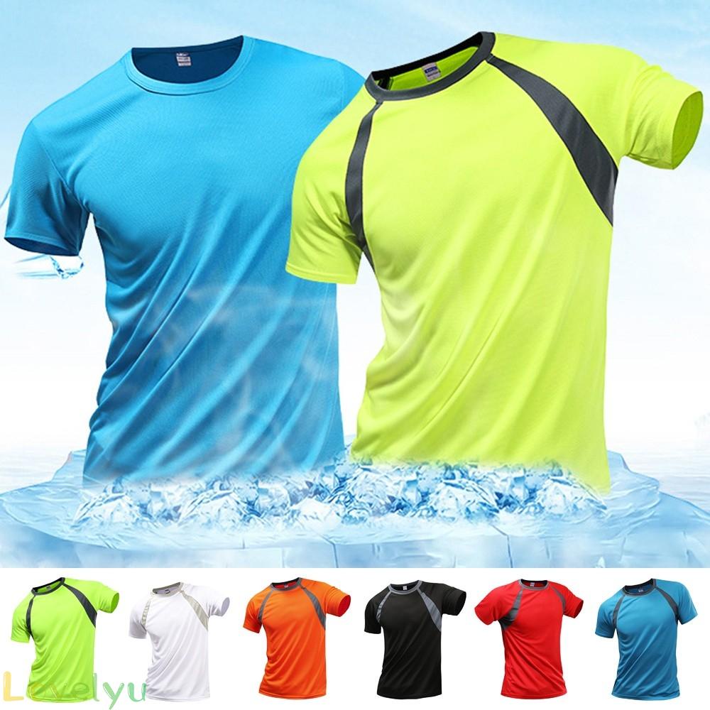 【LOVELYU】Men Breathable T-Shirt Quick Dry Athletic Wicking Cool Running Gym Sports Tops 100% brand new and high quality【Good Quality】