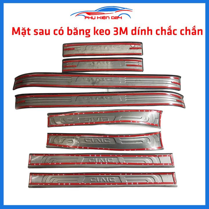 Bộ ốp bậc cửa trong ngoài nẹp bước chân Civic 2016-2017-2018-2019-2020 vân Titan chống trầy trang trí xe