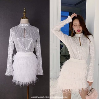 Freeship 99k TQ_Set áo nhũ chân váy lông hàng cao cấp có clip