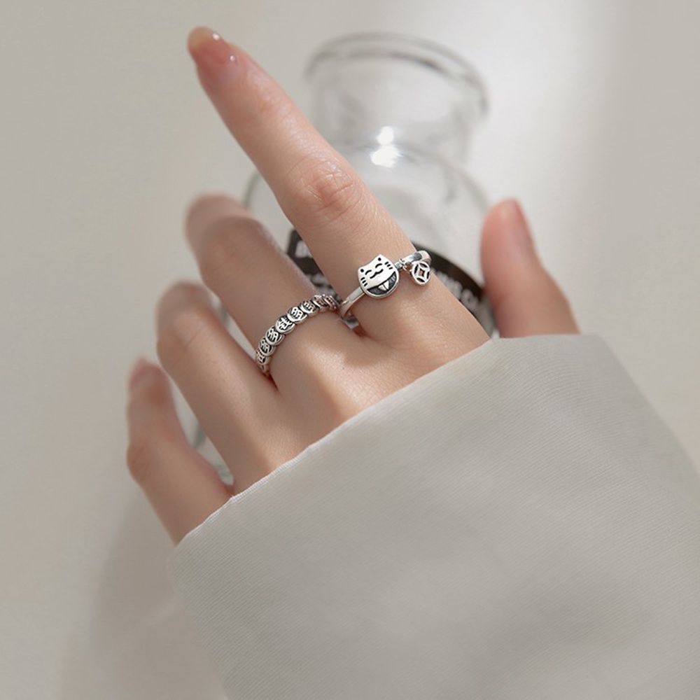 Nhẫn Mạ Bạc Hình Mèo May Mắn Thời Trang