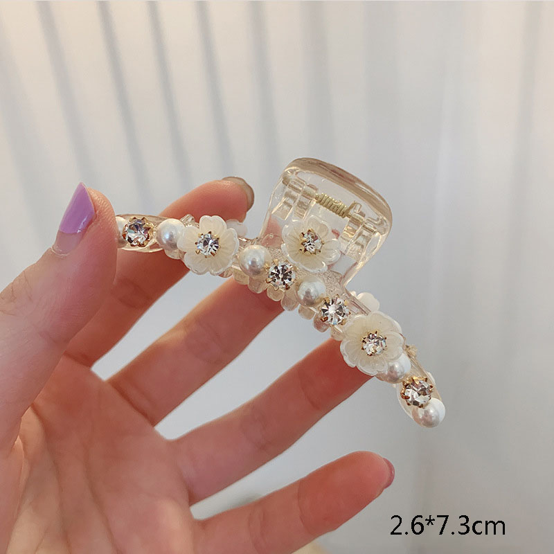 Kẹp tóc càng cua trang trí bông hoa đính đá xinh xắn thời trang dành cho nữ