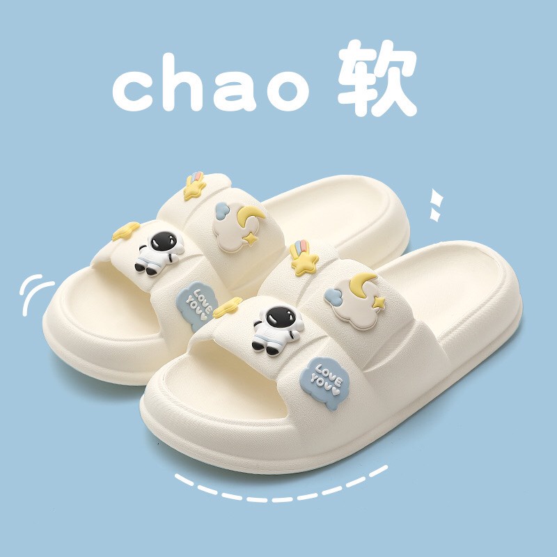 Dép quai ngang nữ, Dép bánh mỳ quai ngang stiker PHI HÀNH GIA- 2 màu đen trắng