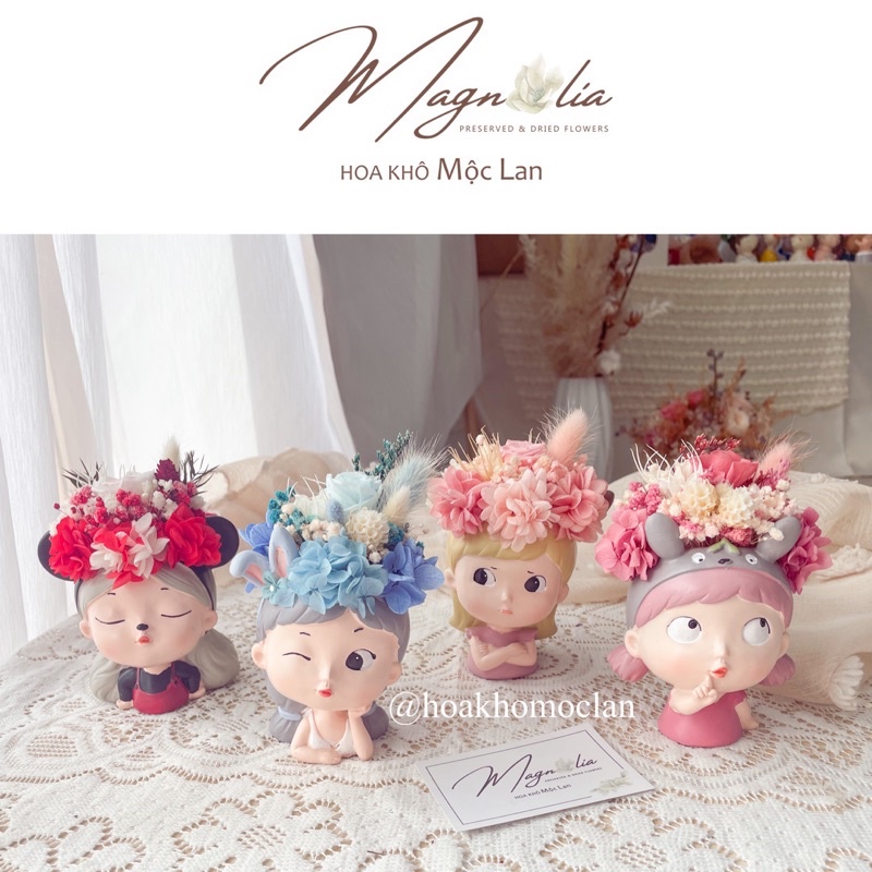 ✐❏✐Set chậu hoa khô hình cô gái, decor trang trí để bàn, quà tặng sinh nhật độc đáo