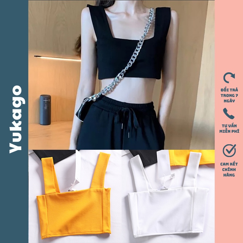 Áo 2 dây croptop bản to cổ vuông vải cotton rip cao cấp co giãn thoáng mát  YUKAGO AA1111