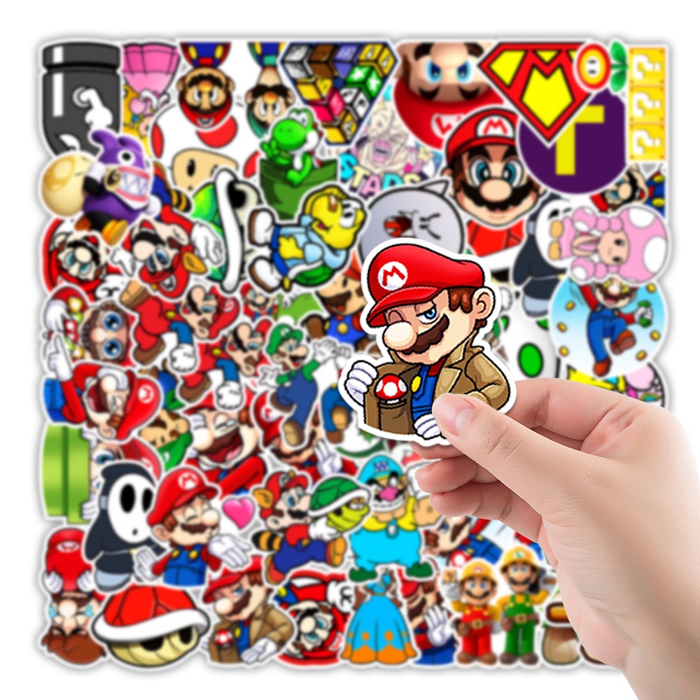 Set 20/50 sticker hình dán Pokemon, Pikachu, Mario chống nước dán sổ tay, mũ bảo hiểm,xe máy, bình nước, vali, ván trượt