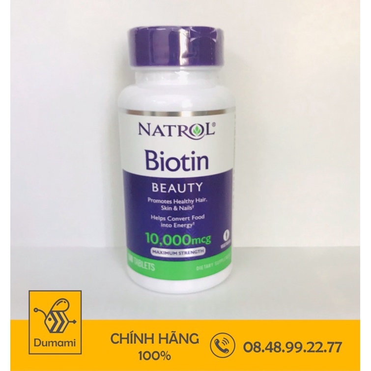 Natrol Biotin 10000mcg 100v hỗ trợ giảm rụng tóc và giúp mọc tóc của Mỹ