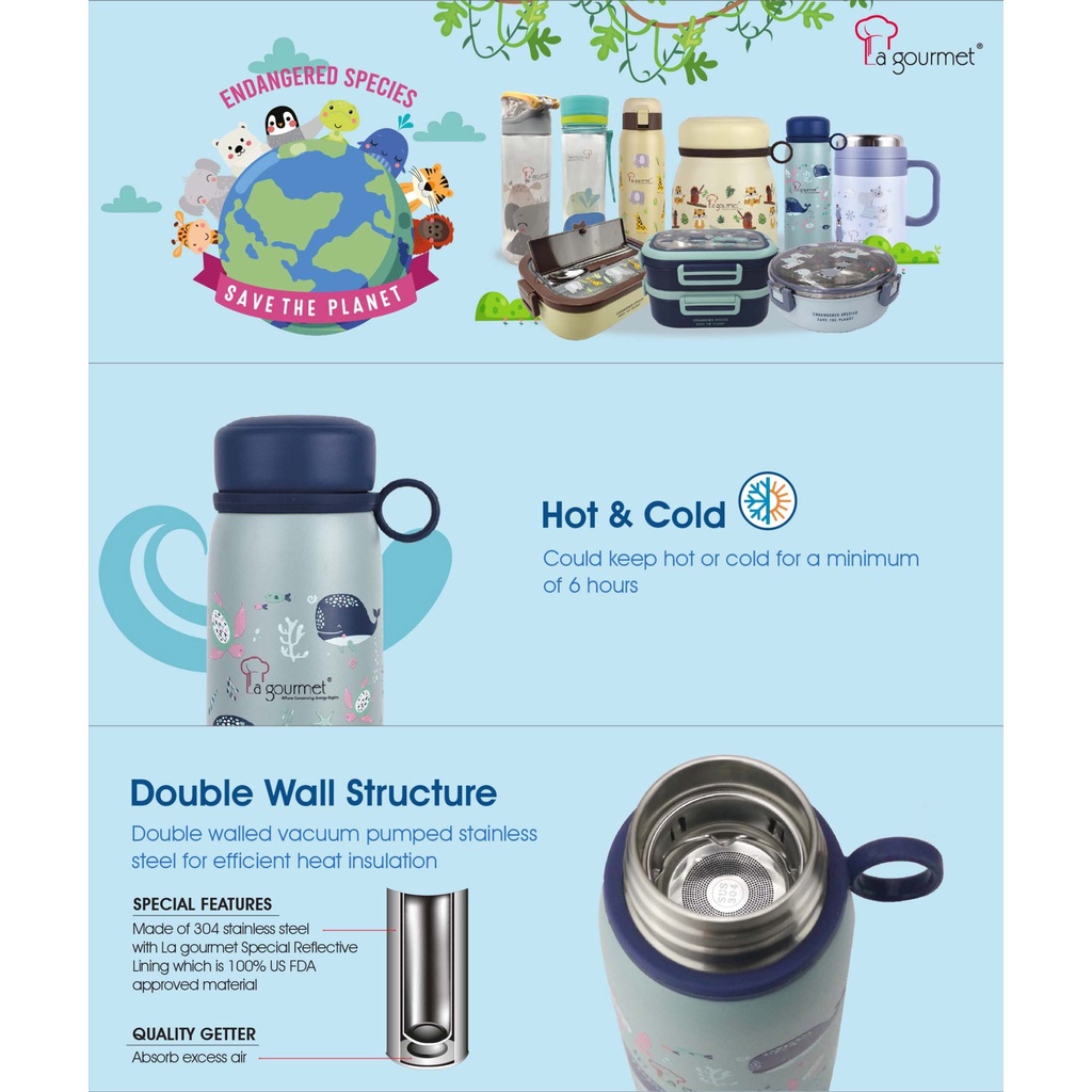Bình giữ nhiệt cao cấp La gourmet Save The Planet 480ml  - 375919