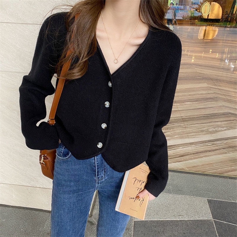 Áo Khoác cardigan Dệt Kim Dáng Rộng Cổ Chữ v Thiết Kế Mới Thời Trang Theo Phong Cách Hàn Quốc Cho Nữ
