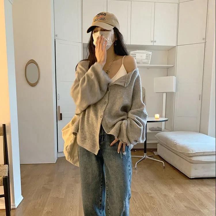 Áo Khoác Cardigan Mỏng Dáng Rộng Màu Trơn Thời Trang Hàn Quốc Trẻ Trung Cho Nữ