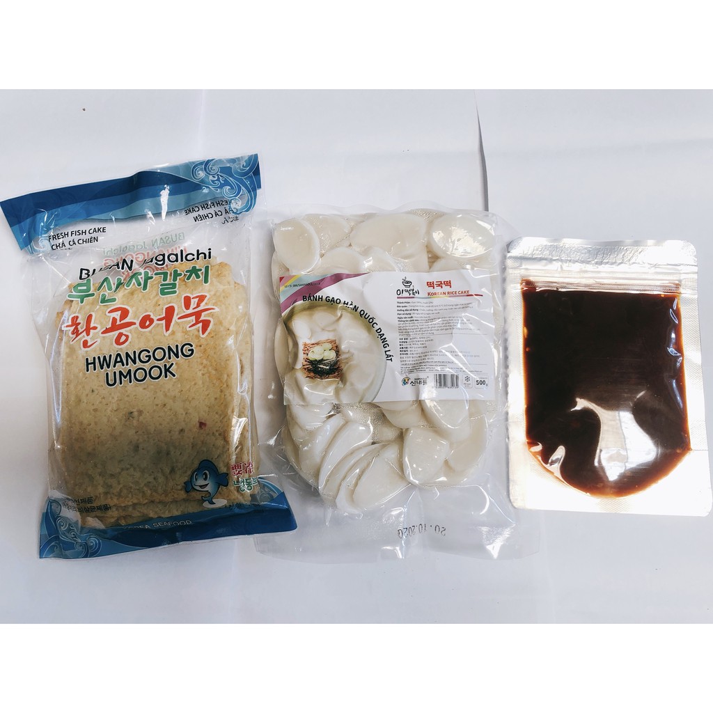 Set 500g Bánh gạo Hàn Quốc dạng lát kèm 100g sốt và 450g chả cá