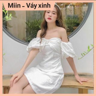 Váy trễ vai tay bồng nơ ngực