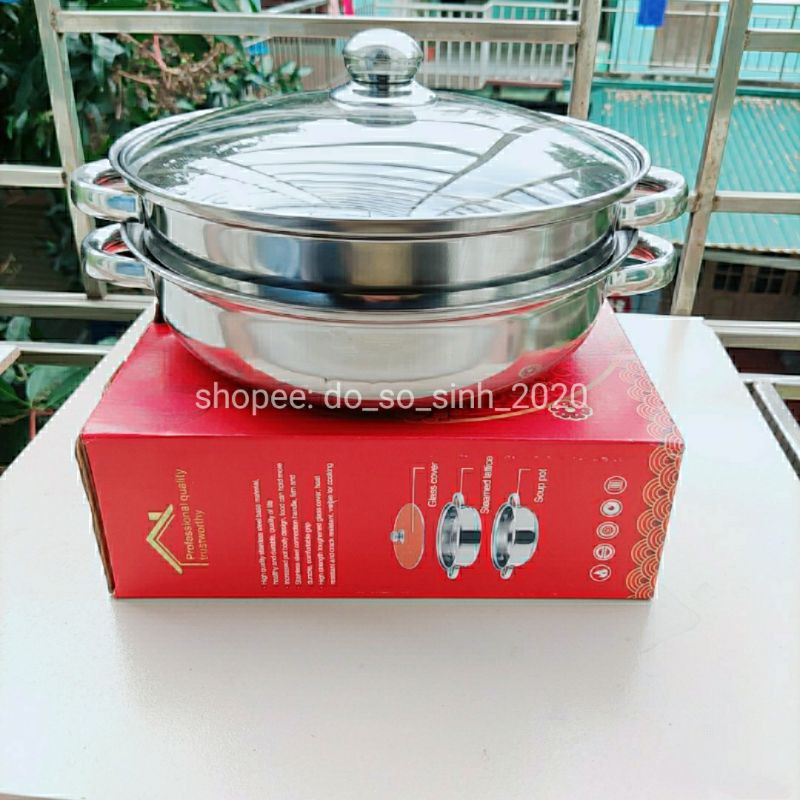 Nồi hấp 2 tầng inox đẹp ❤️FREESHIP❤️ Nồi hấp đa năng tiện lợi