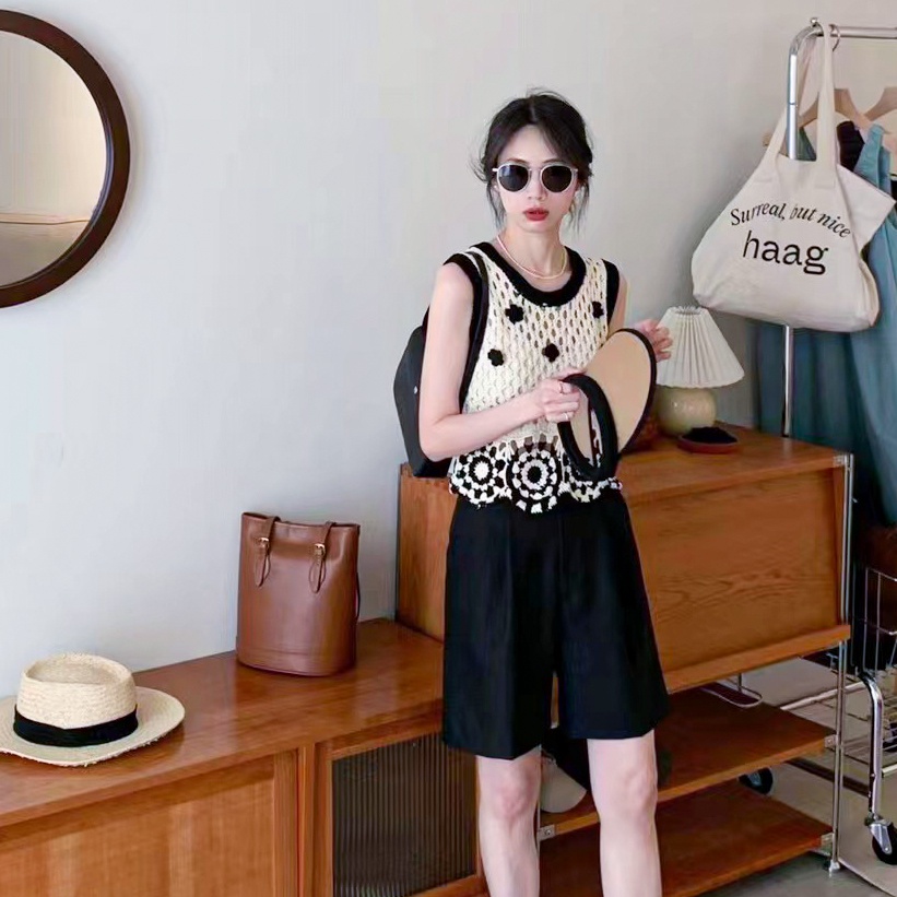 SUXI Áo Dệt Kim Sát Nách Cổ Chữ V Phong Cách Boho Cổ Điển