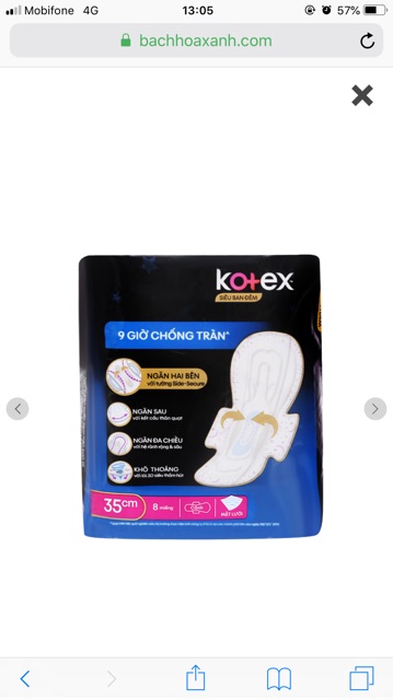 Băng vệ sinh KOTEX đêm 35cm 8 miếng