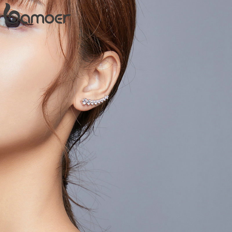 Khuyên Tai Bamoer Bạc 925 Ngôi Sao Dài Đính Đá Dự Tiệc Đám Cưới Cho Nữ